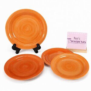 Citrus Grove SWIRL 2 Coral & 2 Orange Hand Paint Stoneware Salad Plate Set Of 4